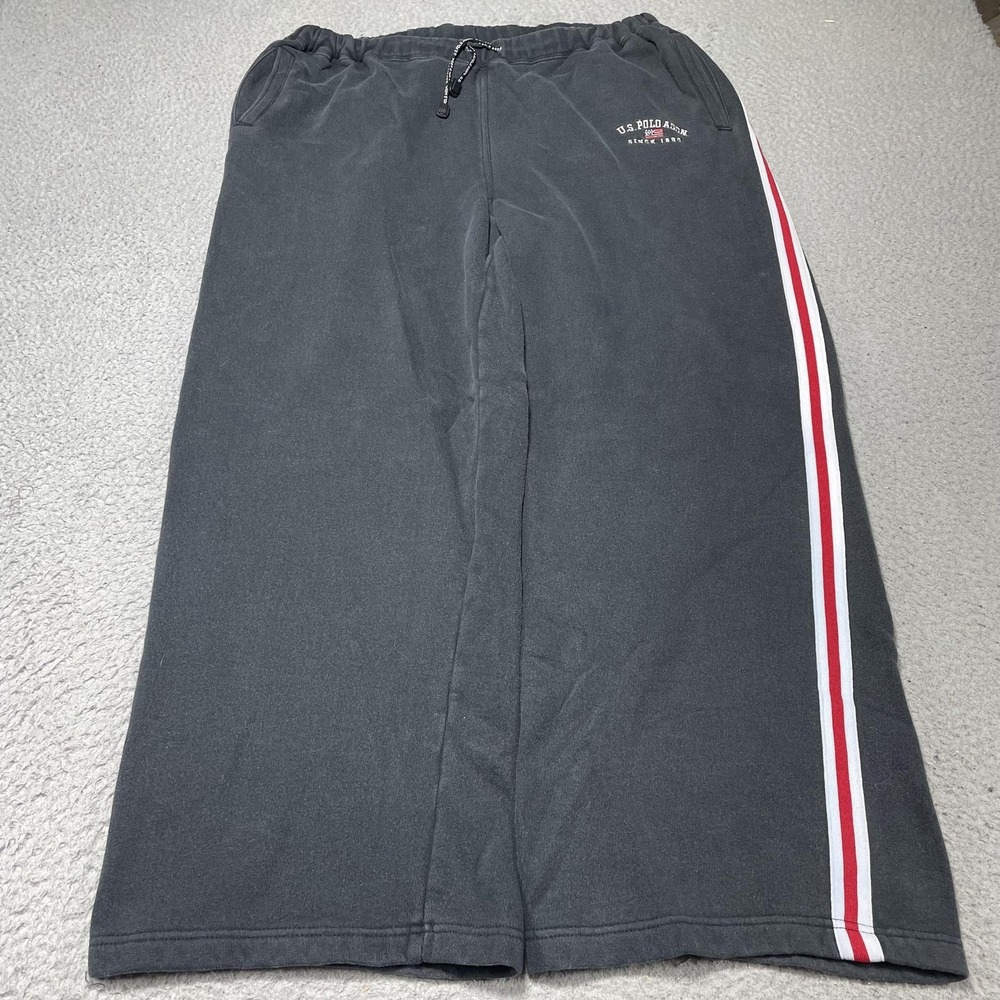 U.S. Polo Assn Pants Mens XL Black Fleece Sweatpants Side Stripe USA Flag Lounge